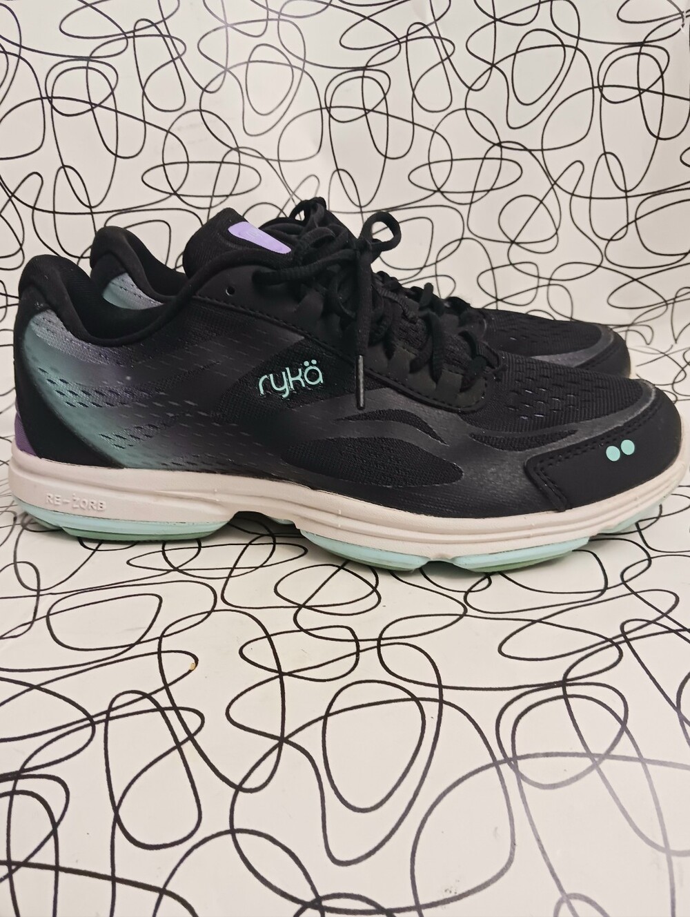 Ryka Women's Black Athletic Walking Shoes with Teal and Purple Accents Size 7.5